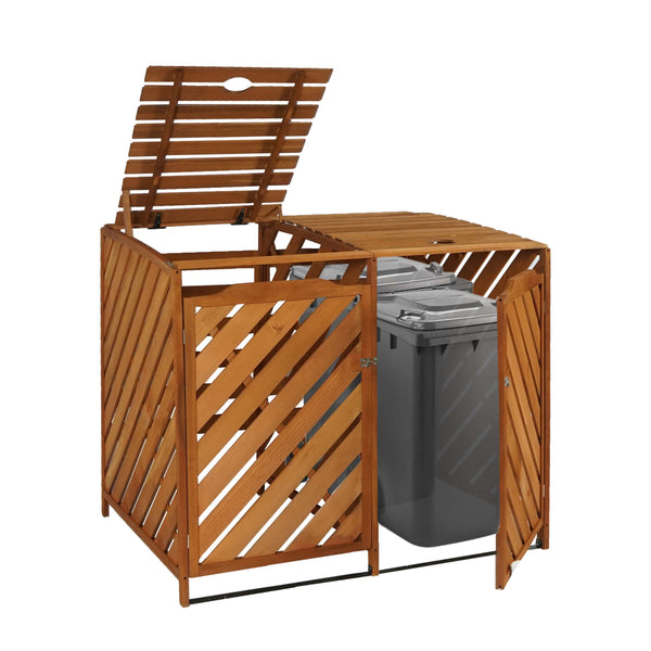 Mülltonnenbox Holz XL Braun, erweiterbar für 2/4 Tonnen, 121x133x98cm