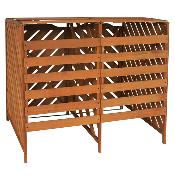 Mülltonnenbox Holz XL Braun, erweiterbar für 2/4 Tonnen, 121x133x98cm