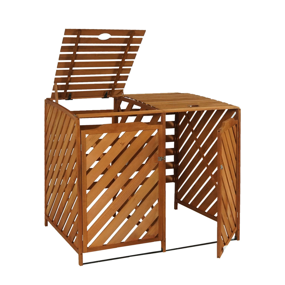 Mülltonnenbox Holz XL Braun, erweiterbar für 2/4 Tonnen, 121x133x98cm