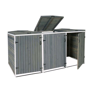 Grosse Mülltonnenbox aus Holz, erweiterbar, grau-weiss 126x238x98cm
