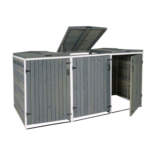 Grosse Mülltonnenbox aus Holz, erweiterbar, grau-weiss 126x238x98cm