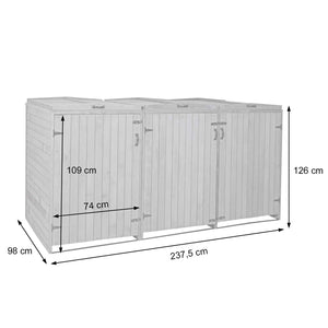 Grosse Mülltonnenbox aus Holz, erweiterbar, grau-weiss 126x238x98cm