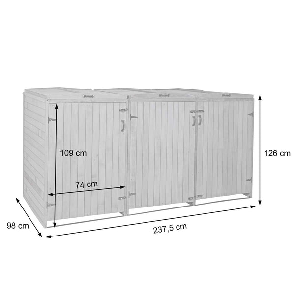 Grosse Mülltonnenbox aus Holz, erweiterbar, grau-weiss 126x238x98cm