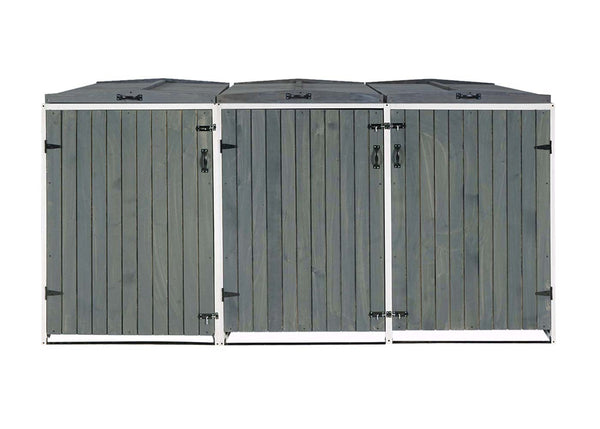 Grosse Mülltonnenbox aus Holz, erweiterbar, grau-weiss 126x238x98cm