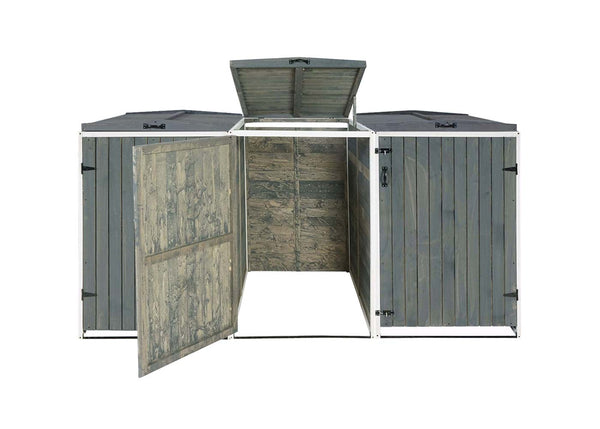 Grosse Mülltonnenbox aus Holz, erweiterbar, grau-weiss 126x238x98cm