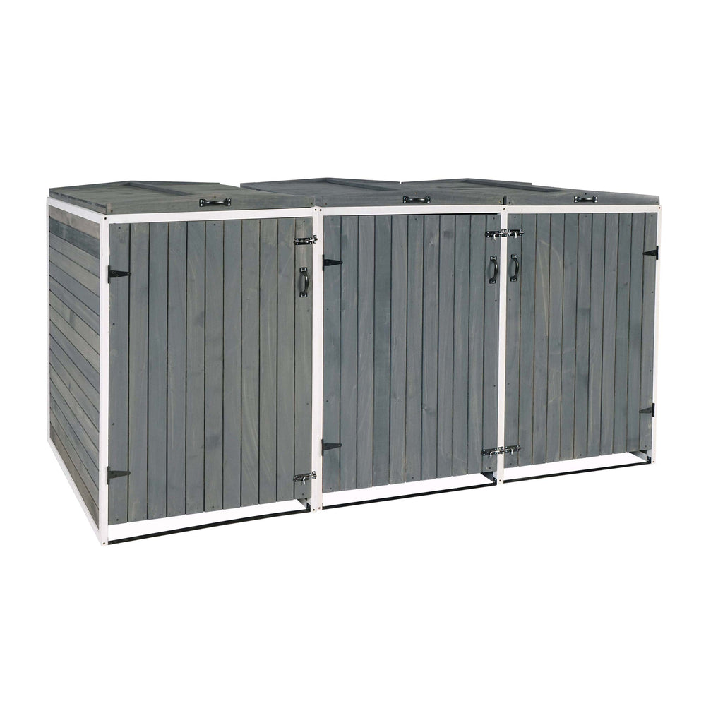 Grosse Mülltonnenbox aus Holz, erweiterbar, grau-weiss 126x238x98cm