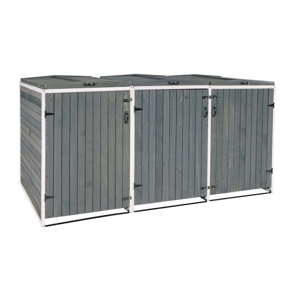 Grosse Mülltonnenbox aus Holz, erweiterbar, grau-weiss 126x238x98cm