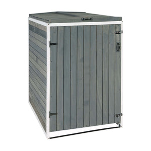 Mülltonnenbox XL für 1-2 Tonnen aus Holz, grau-weiss, erweiterbar