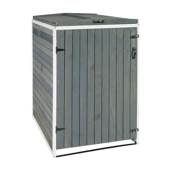 Mülltonnenbox XL für 1-2 Tonnen aus Holz, grau-weiss, erweiterbar