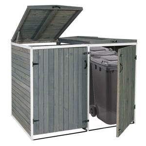 Mülltonnenbox Holz grau-weiss, 2/4 Tonnen, erweiterbar, XL