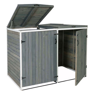 Mülltonnenbox Holz grau-weiss, 2/4 Tonnen, erweiterbar, XL