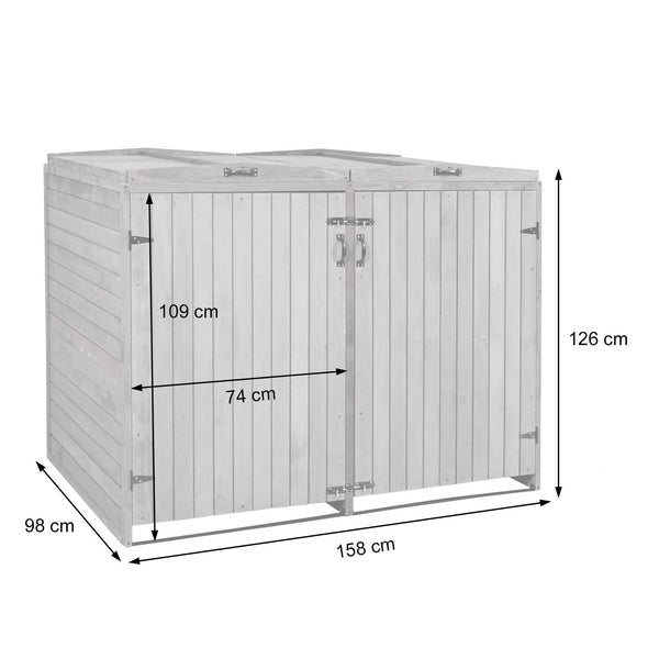 Mülltonnenbox Holz grau-weiss, 2/4 Tonnen, erweiterbar, XL