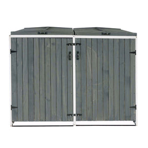Mülltonnenbox Holz grau-weiss, 2/4 Tonnen, erweiterbar, XL