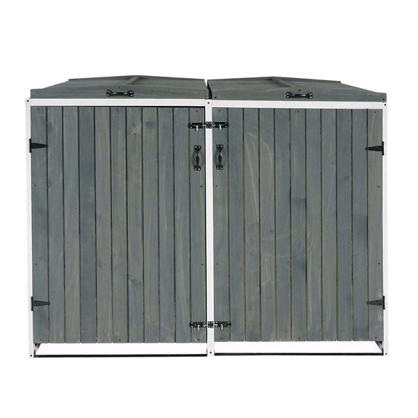 Mülltonnenbox Holz grau-weiss, 2/4 Tonnen, erweiterbar, XL