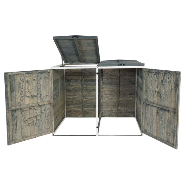 Mülltonnenbox Holz grau-weiss, 2/4 Tonnen, erweiterbar, XL