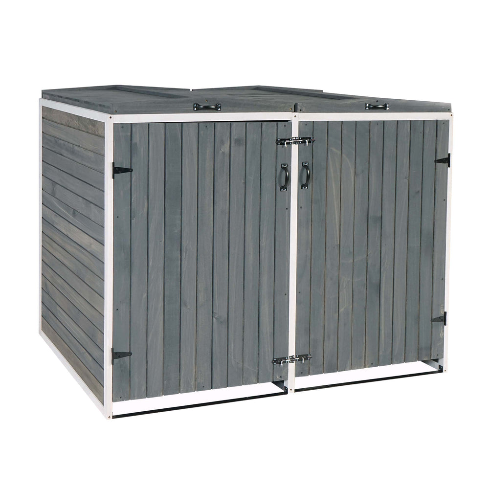 Mülltonnenbox Holz grau-weiss, 2/4 Tonnen, erweiterbar, XL