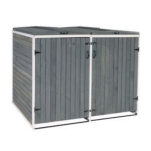Mülltonnenbox Holz grau-weiss, 2/4 Tonnen, erweiterbar, XL