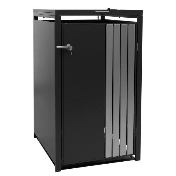 Mülltonnenbox Metall anthrazit mit Deckel und Edelstahl 122x68x84cm