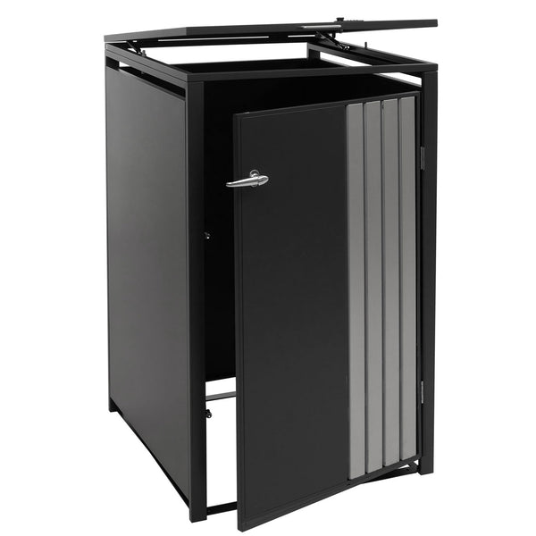 Mülltonnenbox Metall anthrazit mit Deckel und Edelstahl 122x68x84cm