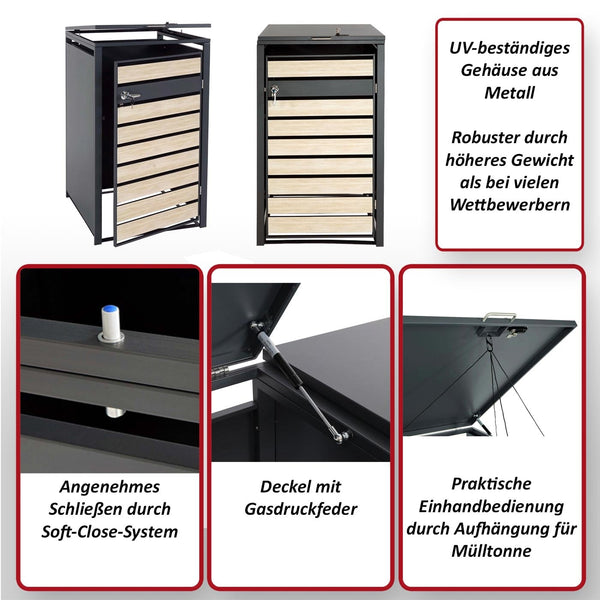 Mülltonnenbox aus Metall anthrazit-gold. erweiterbar. 1 Tonne