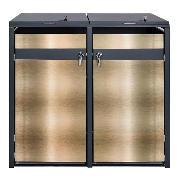 Mülltonnenbox aus Metall für 2 Tonnen. anthrazit-gold. erweiterbar