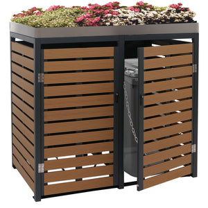 Mülltonnenbox mit Pflanzkasten. WPC & Edelstahl. Teak-Optik