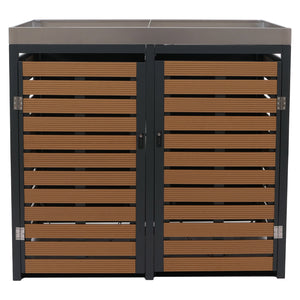 Mülltonnenbox mit Pflanzkasten. WPC & Edelstahl. Teak-Optik