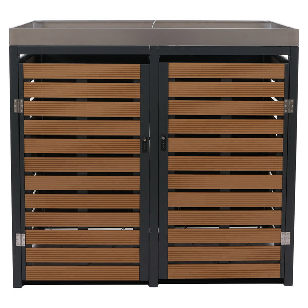 Mülltonnenbox mit Pflanzkasten. WPC & Edelstahl. Teak-Optik