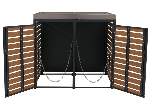 Mülltonnenbox mit Pflanzkasten. WPC & Edelstahl. Teak-Optik