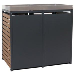 Mülltonnenbox mit Pflanzkasten. WPC & Edelstahl. Teak-Optik