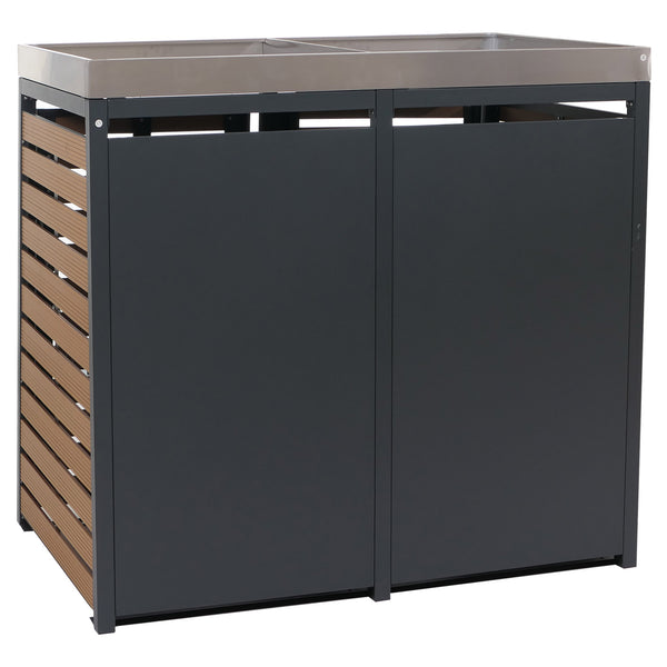 Mülltonnenbox mit Pflanzkasten. WPC & Edelstahl. Teak-Optik