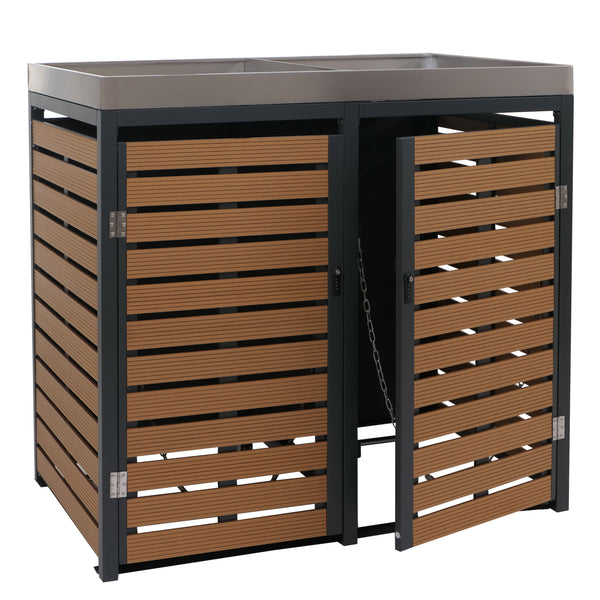 Mülltonnenbox mit Pflanzkasten. WPC & Edelstahl. Teak-Optik