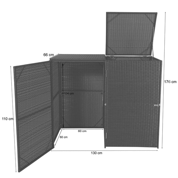 Mülltonnenbox Poly-Rattan Braun für 2x120L Tonnen Wetterfest