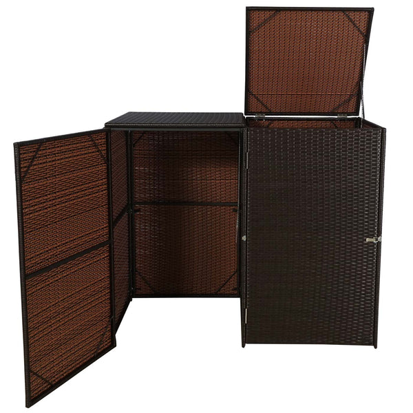 Mülltonnenbox Poly-Rattan Braun für 2x120L Tonnen Wetterfest