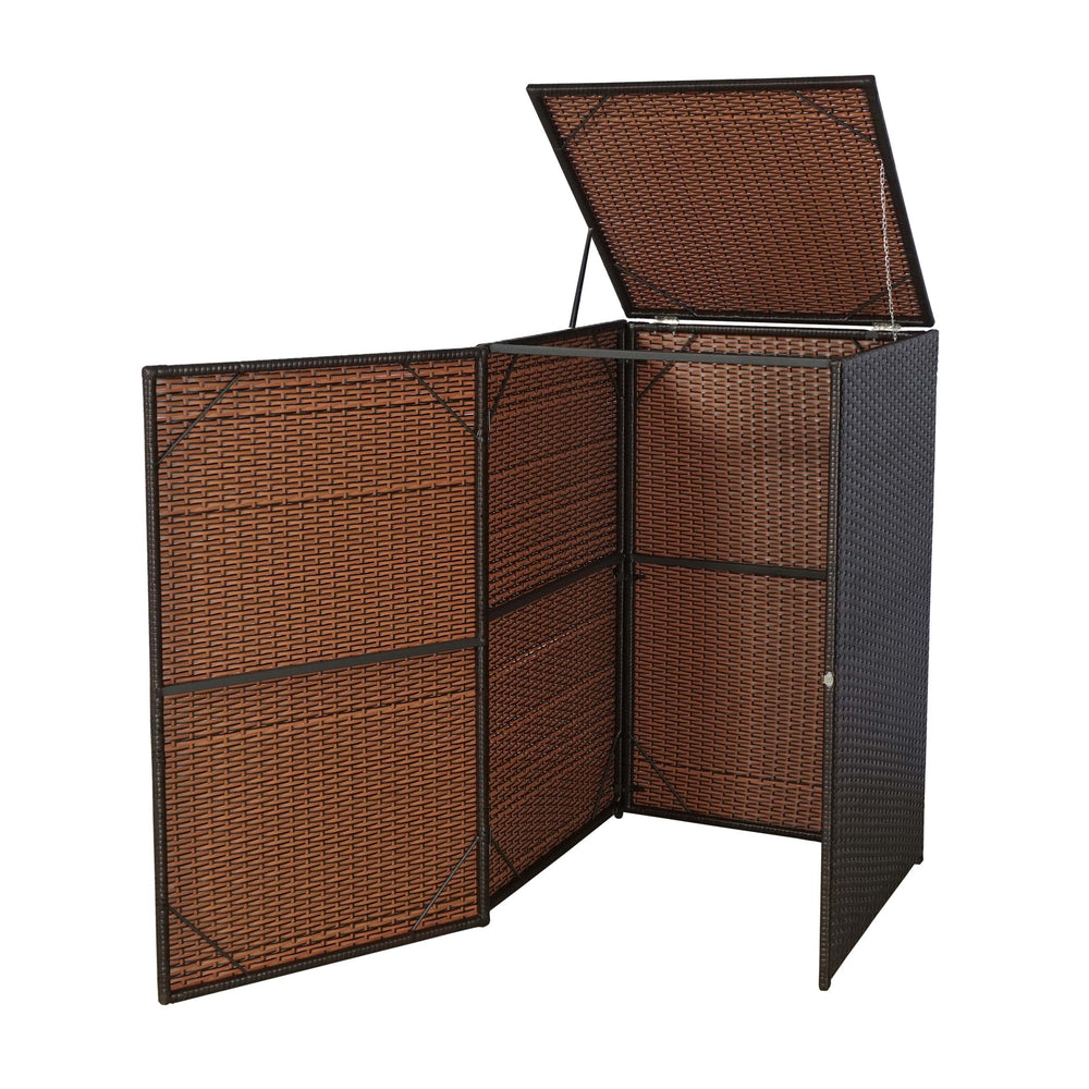 Mülltonnenbox aus Poly-Rattan 120l braun | Mülltonnenabdeckung