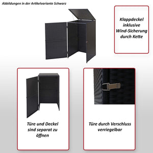 Mülltonnenbox aus Poly-Rattan 120l grau, Mülltonnenabdeckung