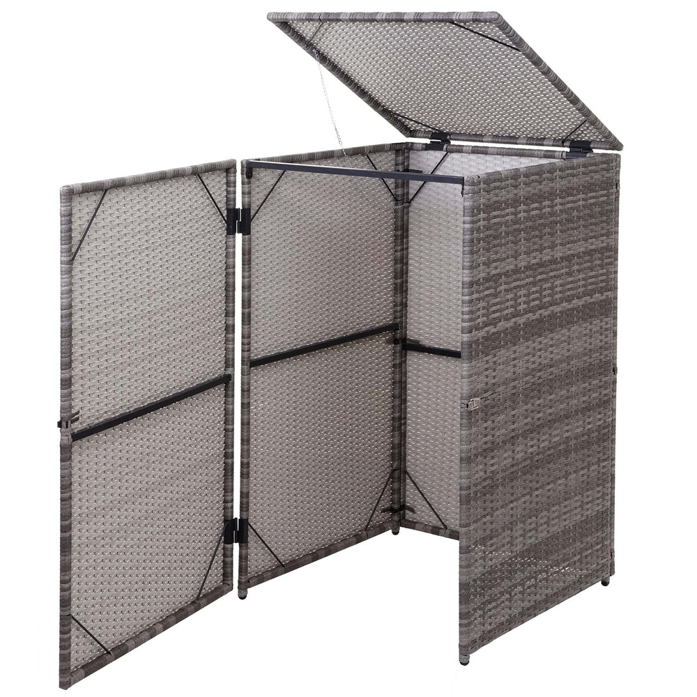 Mülltonnenbox aus Poly-Rattan 120l grau, Mülltonnenabdeckung