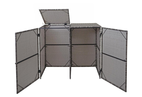 Mülltonnenbox Poly-Rattan für 2x120l Grau – Verkleidung Outdoor