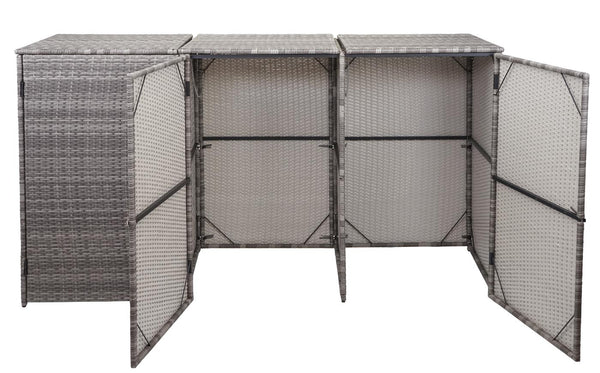 Mülltonnenbox für 3x120L. Poly-Rattan grau. wetterfest