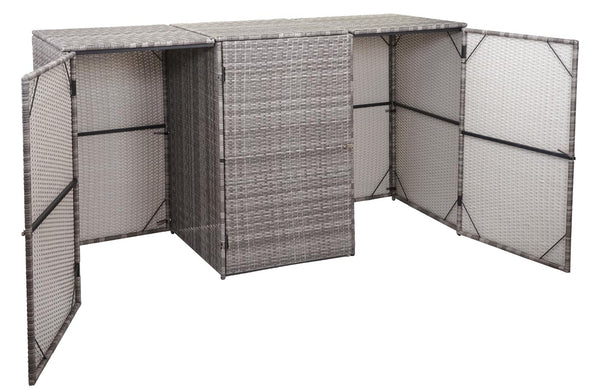 Mülltonnenbox für 3x120L. Poly-Rattan grau. wetterfest