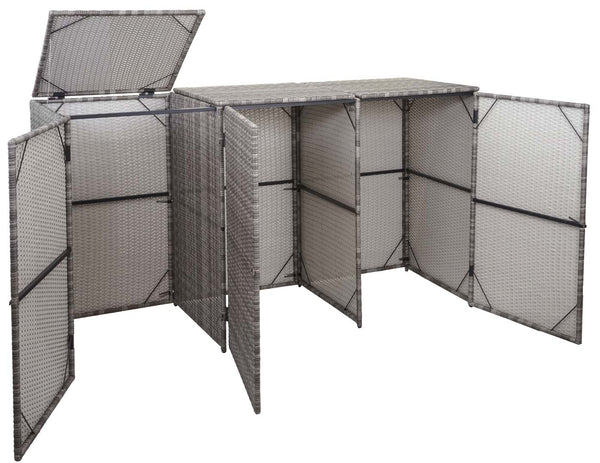Mülltonnenbox für 3x120L. Poly-Rattan grau. wetterfest