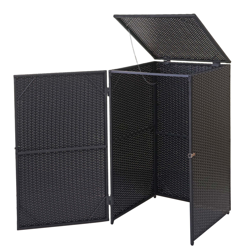 Mülltonnenbox aus Poly-Rattan in Schwarz für 120l Mülltonnen