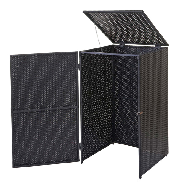 Mülltonnenbox aus Poly-Rattan in Schwarz für 120l Mülltonnen