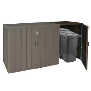 Premium Mülltonnenbox Metall Holzoptik Braun für 1-2 Tonnen