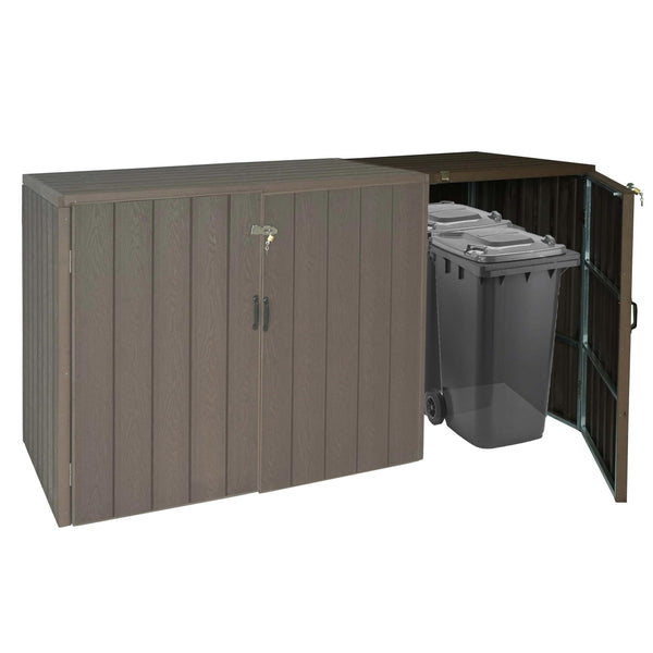 Premium Mülltonnenbox Metall Holzoptik Braun für 1-2 Tonnen