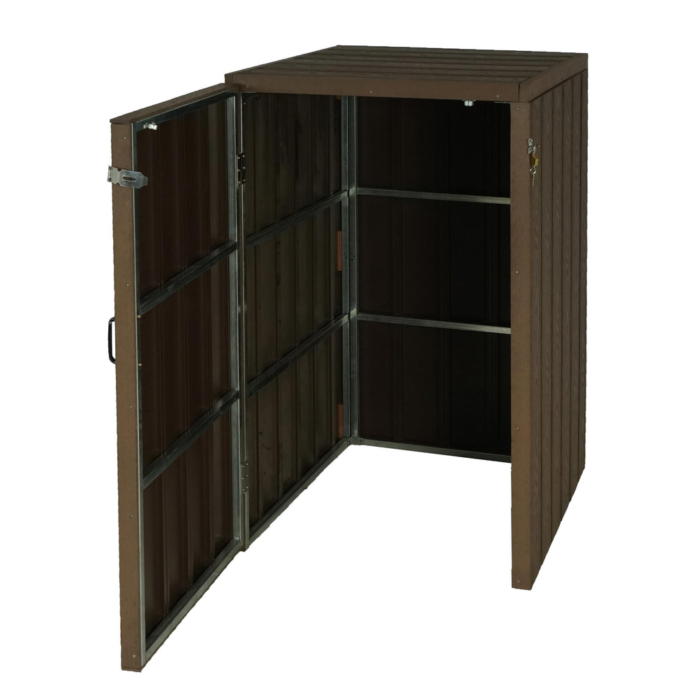 Premium Mülltonnenbox Metall Holzoptik Braun, XL, erweiterbar