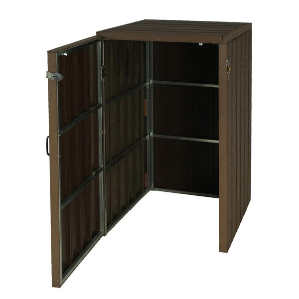 Premium Mülltonnenbox Metall Holzoptik Braun, XL, erweiterbar