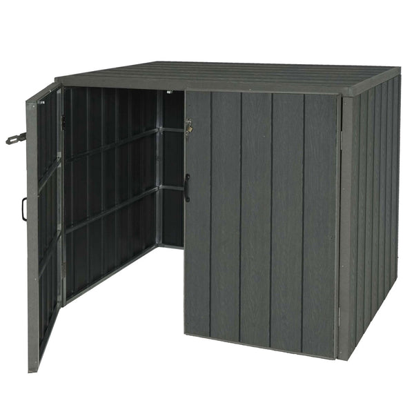 Premium Mülltonnenbox XL Metall Holzoptik grau, erweiterbar