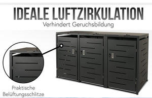 Mülltonnenbox aus Stahl anthrazit. 3er Mülltonnenverkleidung