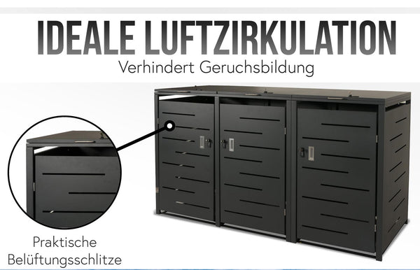Mülltonnenbox aus Stahl anthrazit. 3er Mülltonnenverkleidung